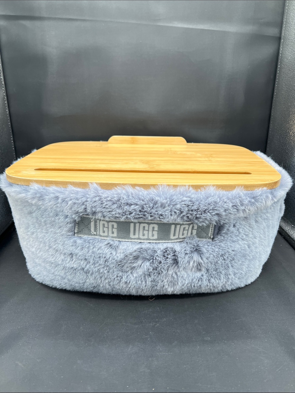 UGG Gray Faux Fur Decorative computer/ book Box with Bamboo Lid